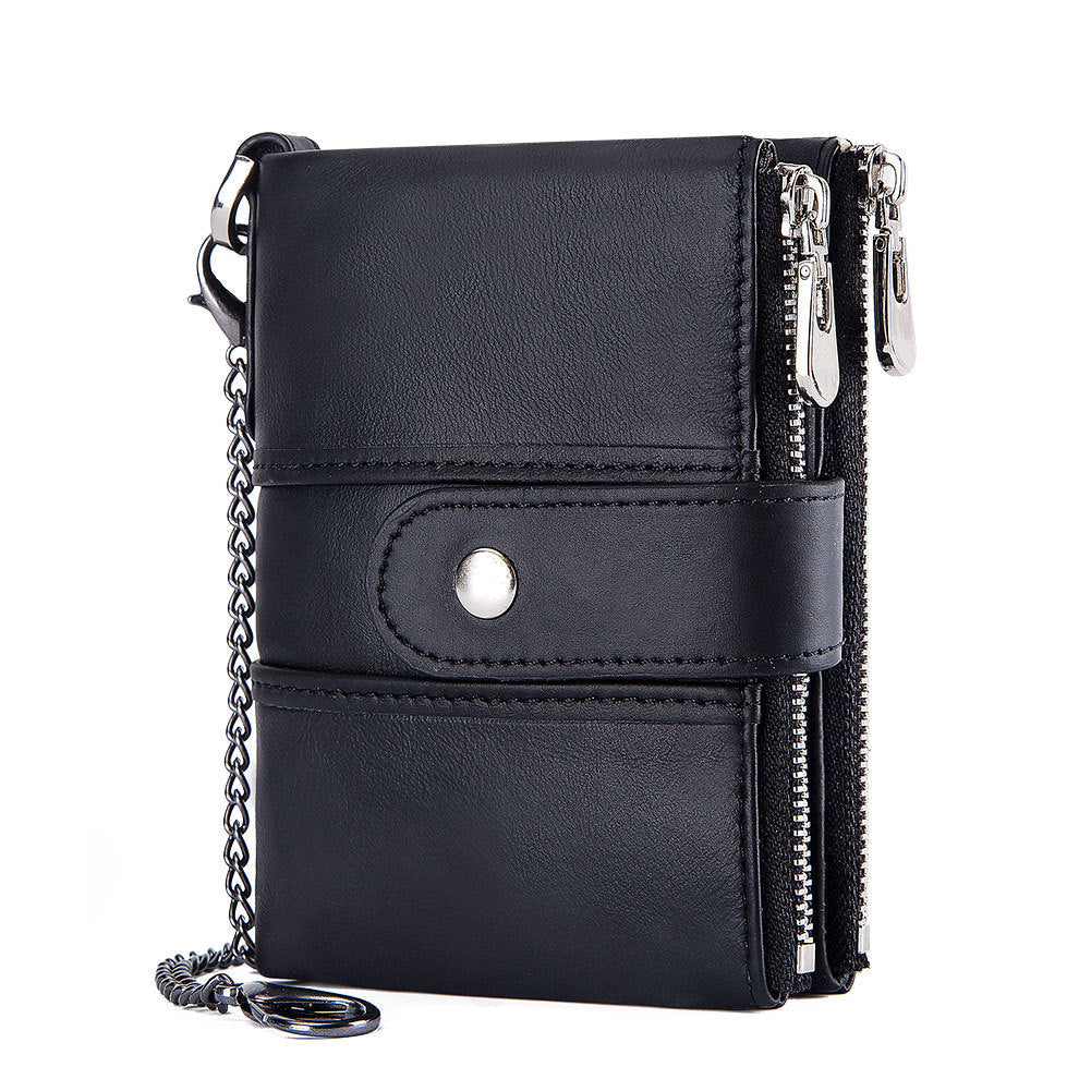 Anti-Theft Brush Wallet Leather Bag Multi-Function Buckle Zipper Retro Crazy Horse Cowhide Men's Bag Casual Coin Purse - Korvel