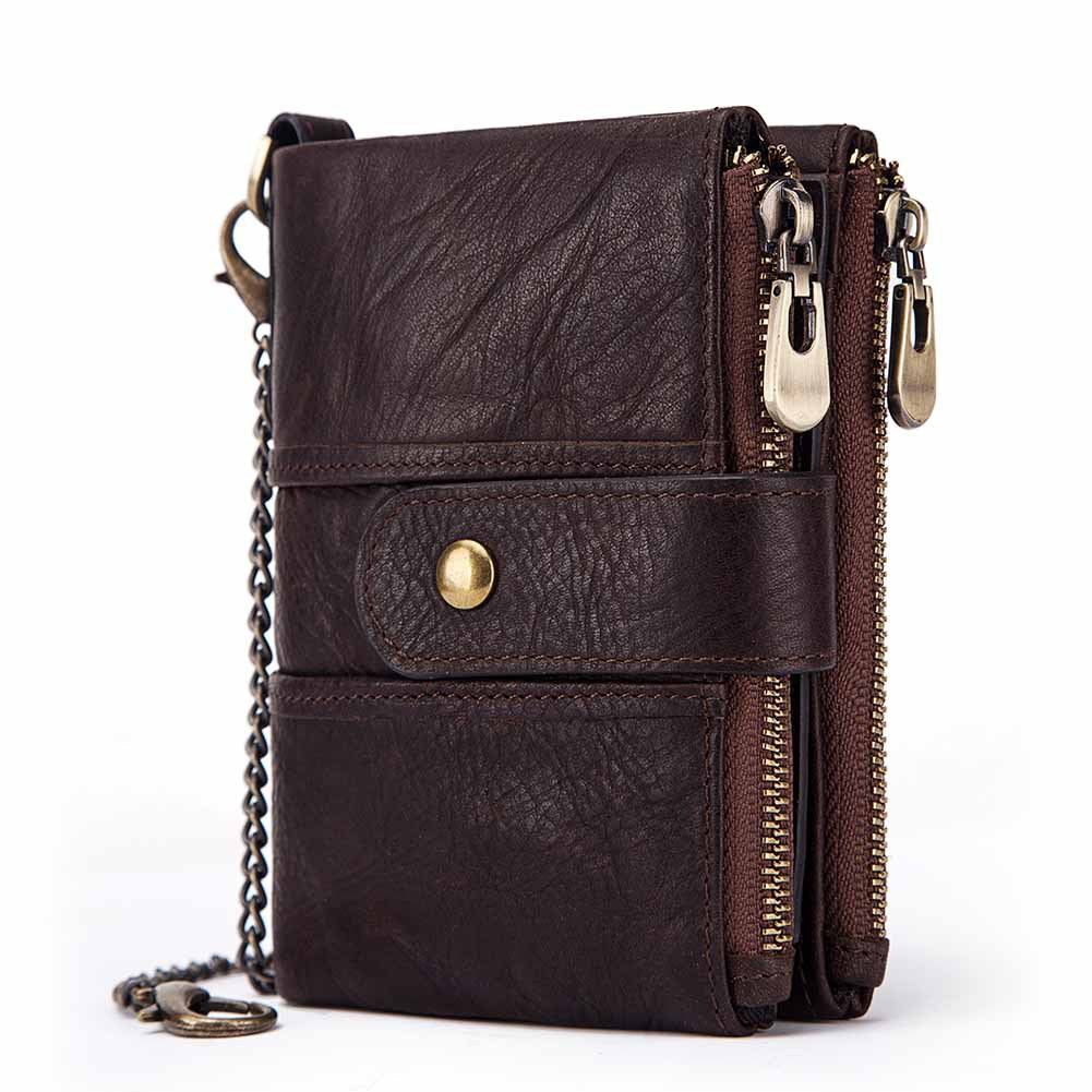 Anti-Theft Brush Wallet Leather Bag Multi-Function Buckle Zipper Retro Crazy Horse Cowhide Men's Bag Casual Coin Purse - Korvel