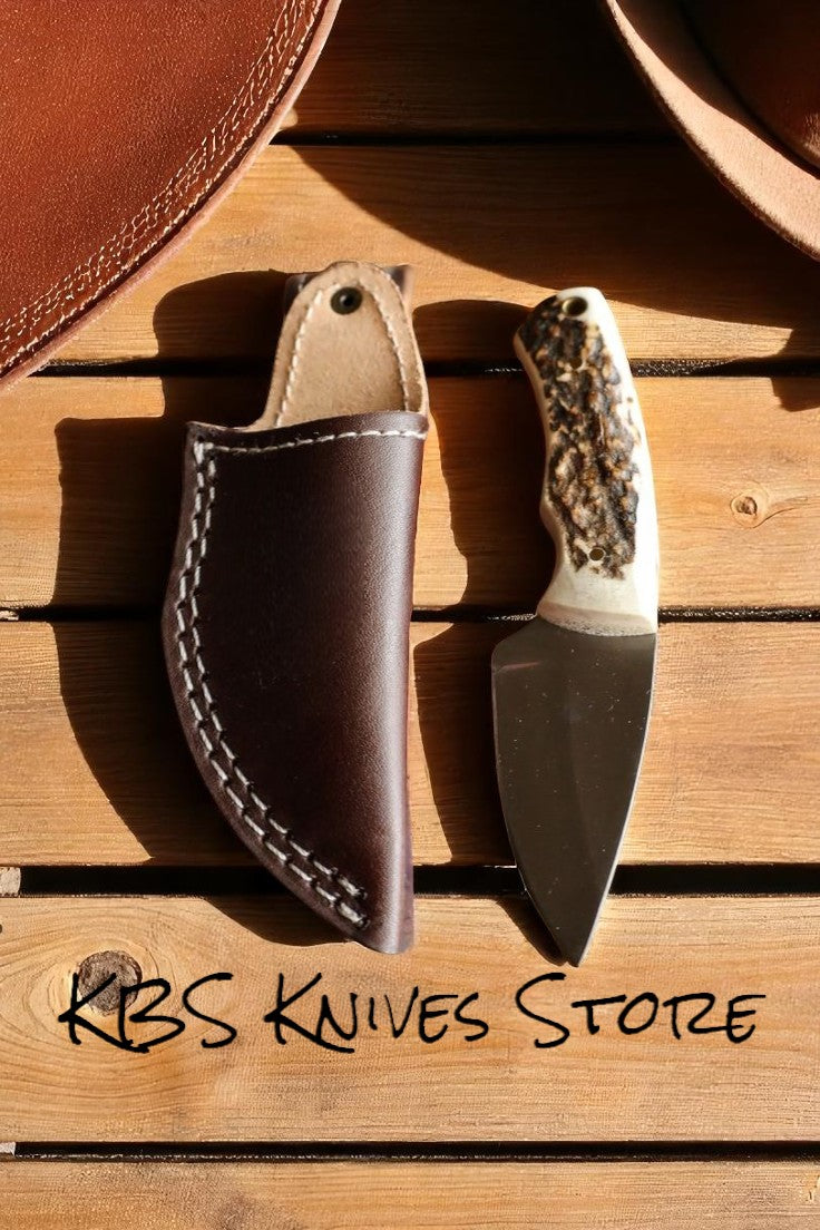 Bespoke D2 Steel Deer Skinning Knife with Antler Handle & Leather Sheath - Korvel