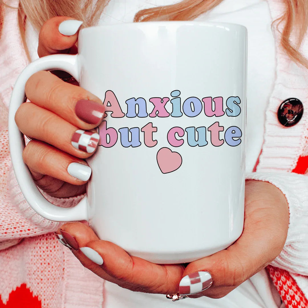Taza de cerámica "Ansioso pero lindo" de 15 oz