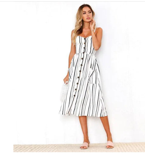 Vestido Midi de Lino y Algodón a Rayas BeAvant para Mujeres