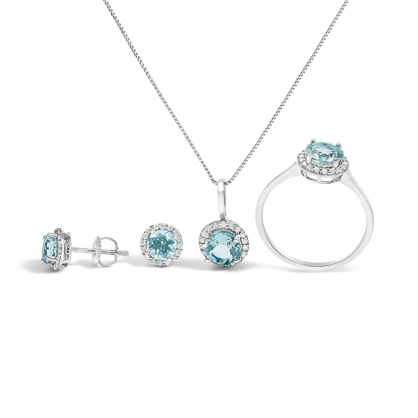 10K White Gold Purple Amethyst & Diamond Halo Jewelry Set