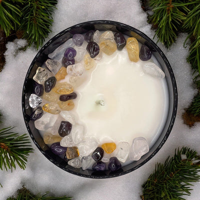 Citrine, Amethyst & Quartz Crystal Candle | Arctic Winds Scented 9oz Coconut-Soy Wax - Korvel