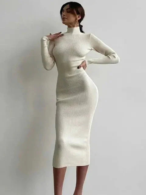 Maxi Cuello Alto: Vestido de Suéter Elegante