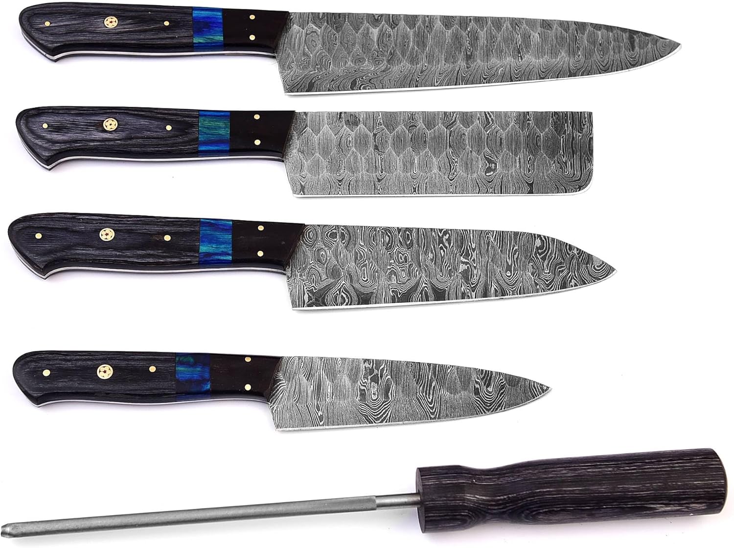 Artisan Crafted Damascus Knife Collection with Sharpener - Korvel