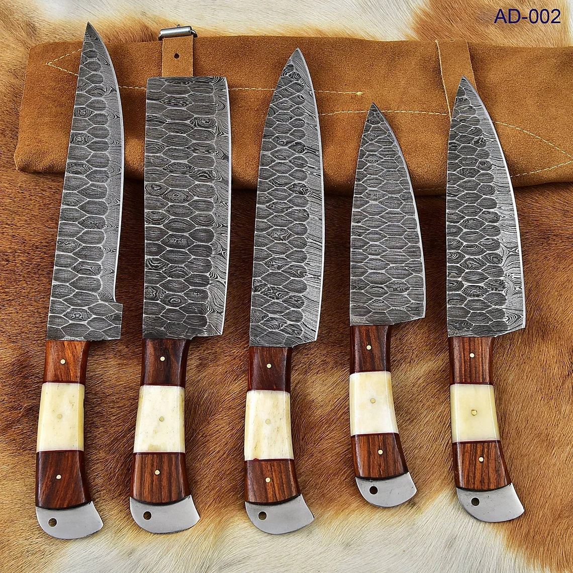 Exquisite 5-Piece Custom Handmade Damascus Knife Set for Culinary Excellence - Korvel