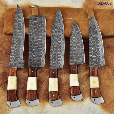 Exquisite 5-Piece Custom Handmade Damascus Knife Set for Culinary Excellence - Korvel