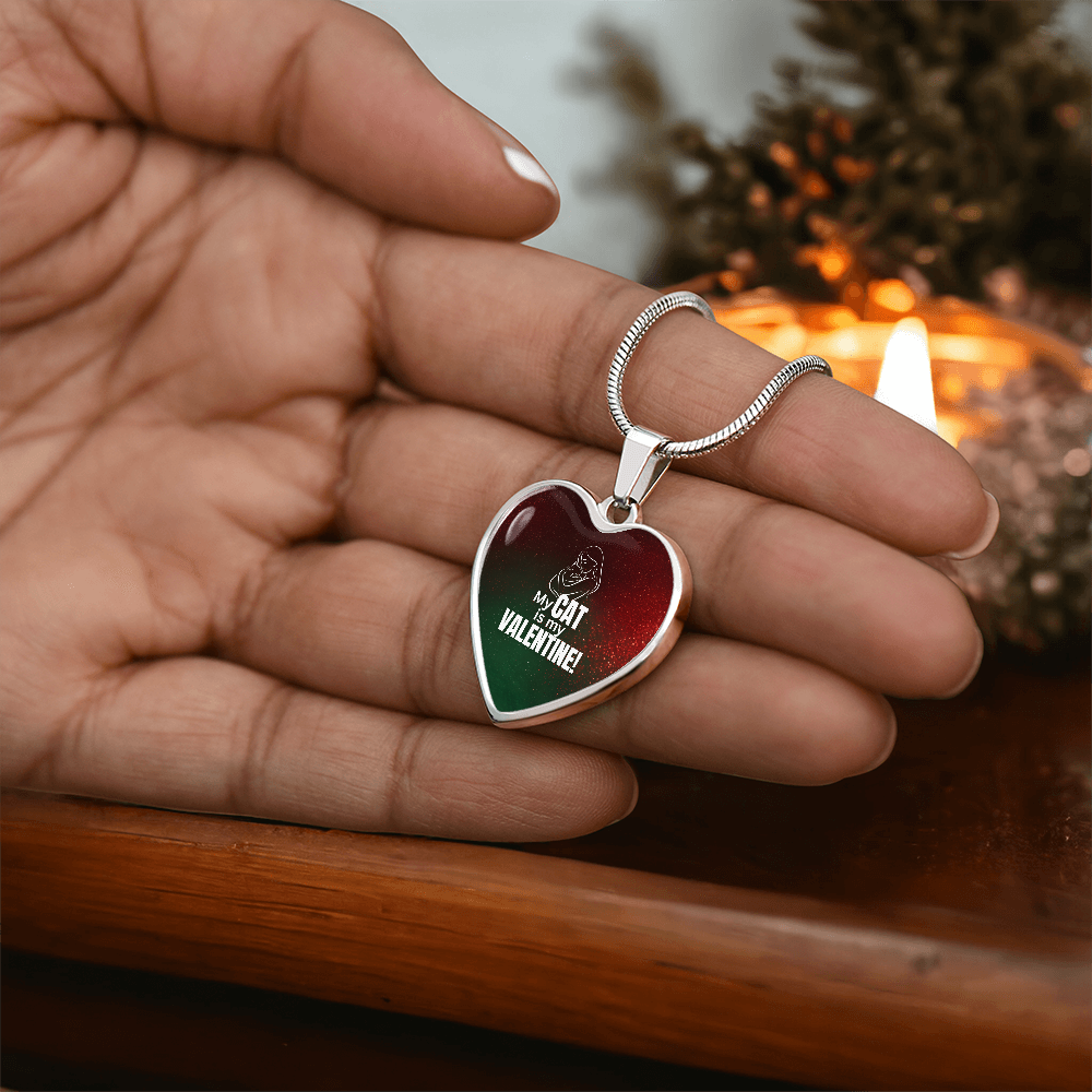 My Cat Is My Valentine Heart Pendant Necklace