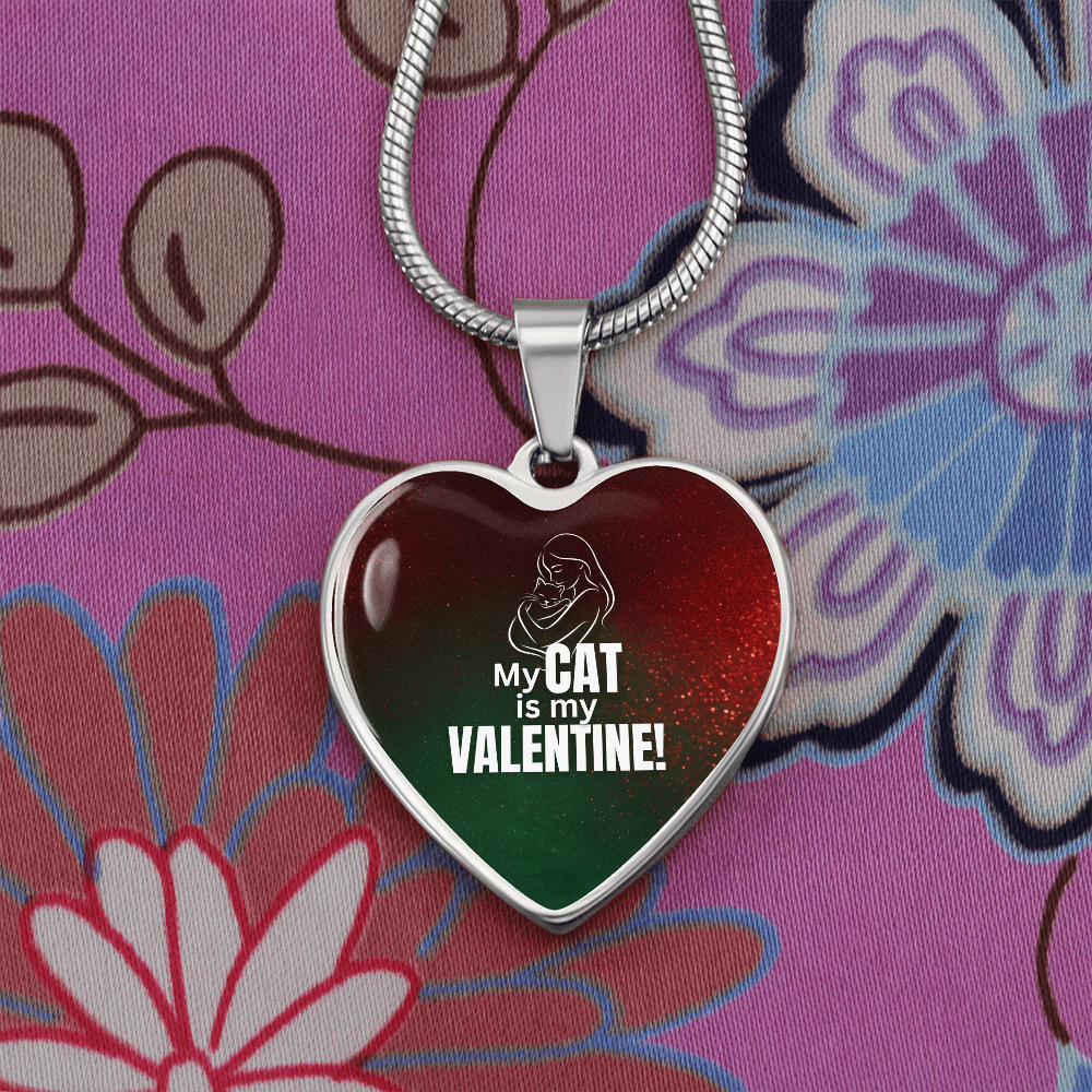 My Cat Is My Valentine Heart Pendant Necklace