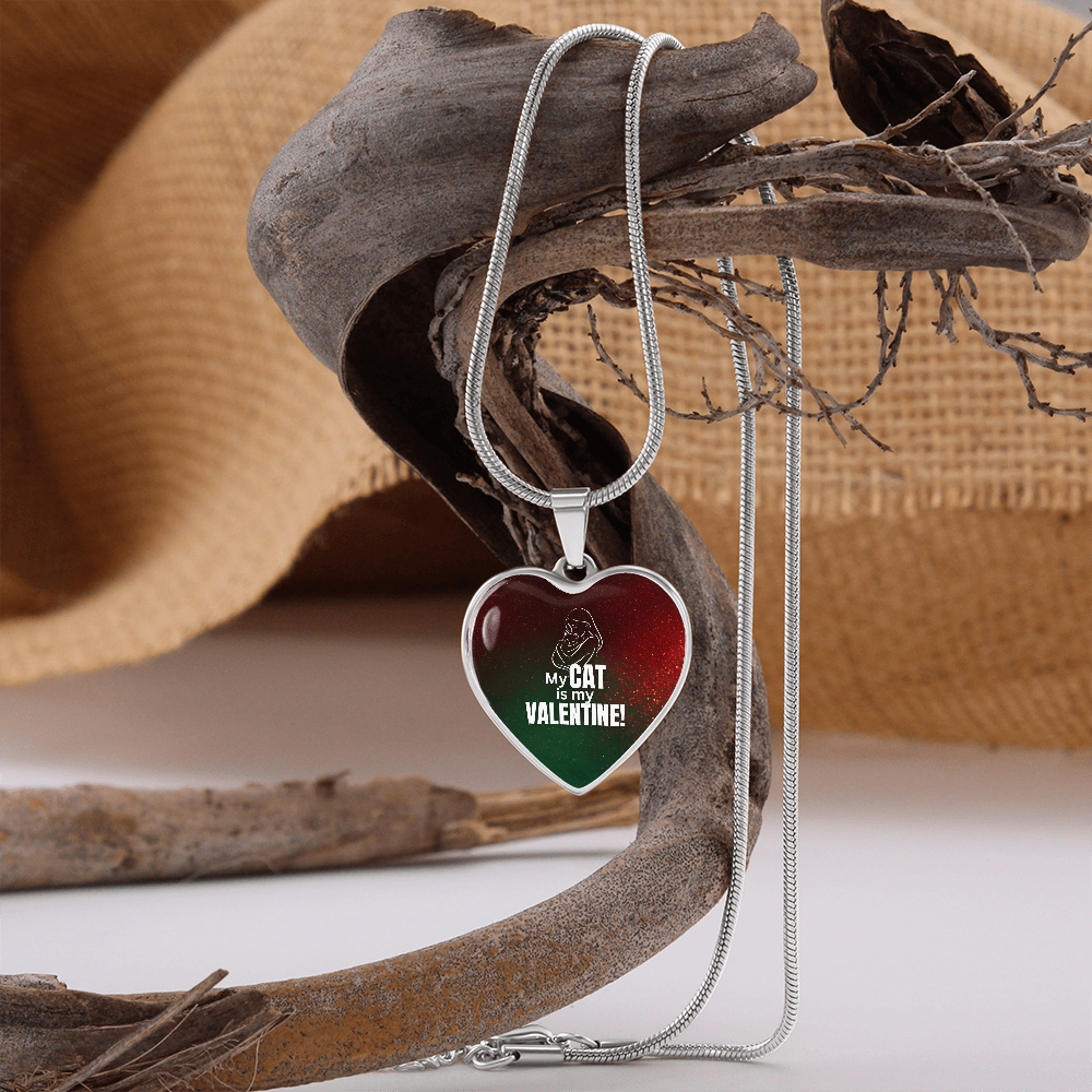 My Cat Is My Valentine Heart Pendant Necklace