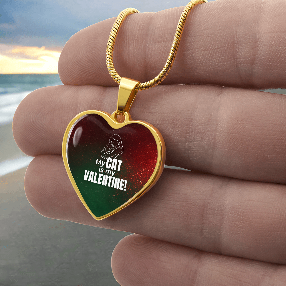 My Cat Is My Valentine Heart Pendant Necklace