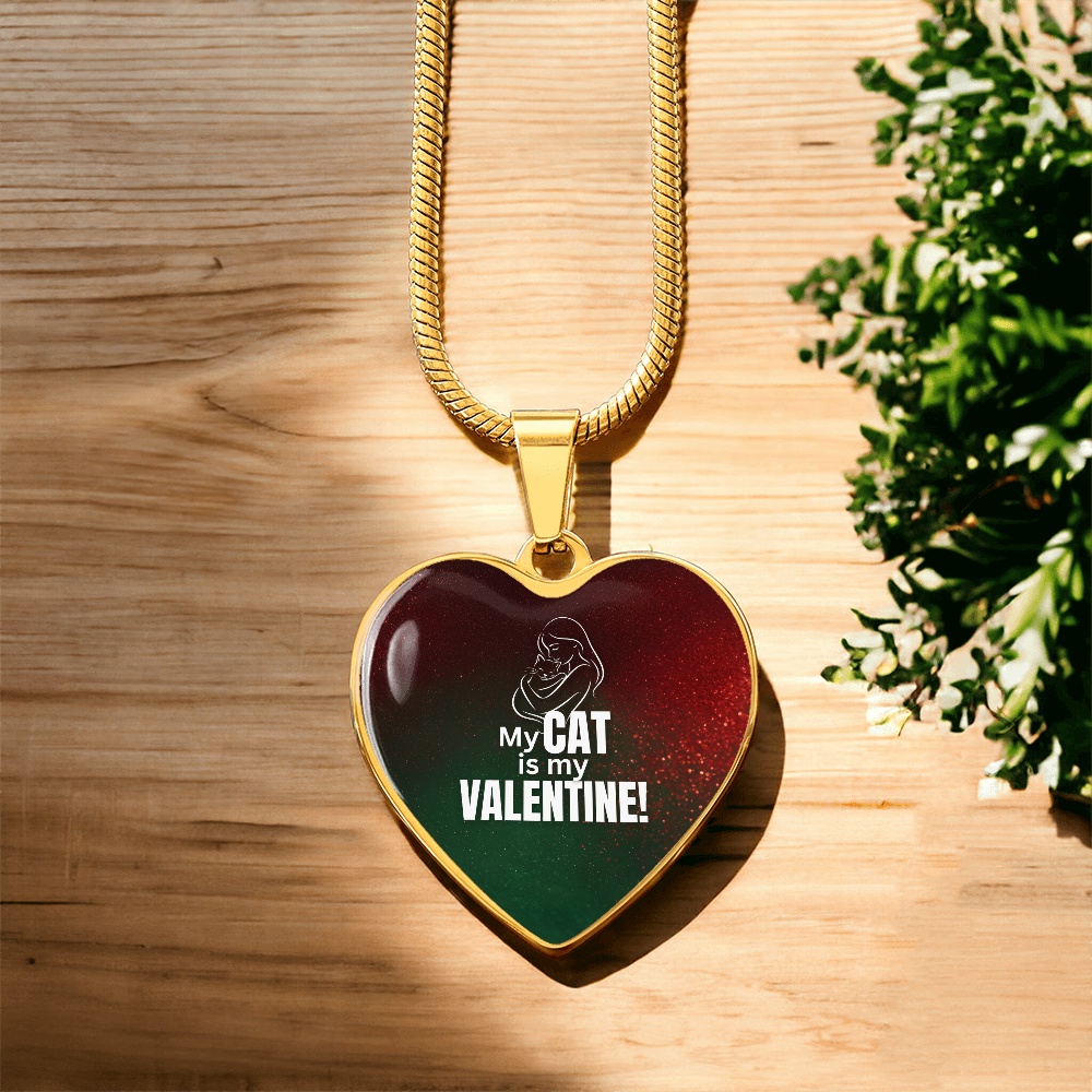 My Cat Is My Valentine Heart Pendant Necklace