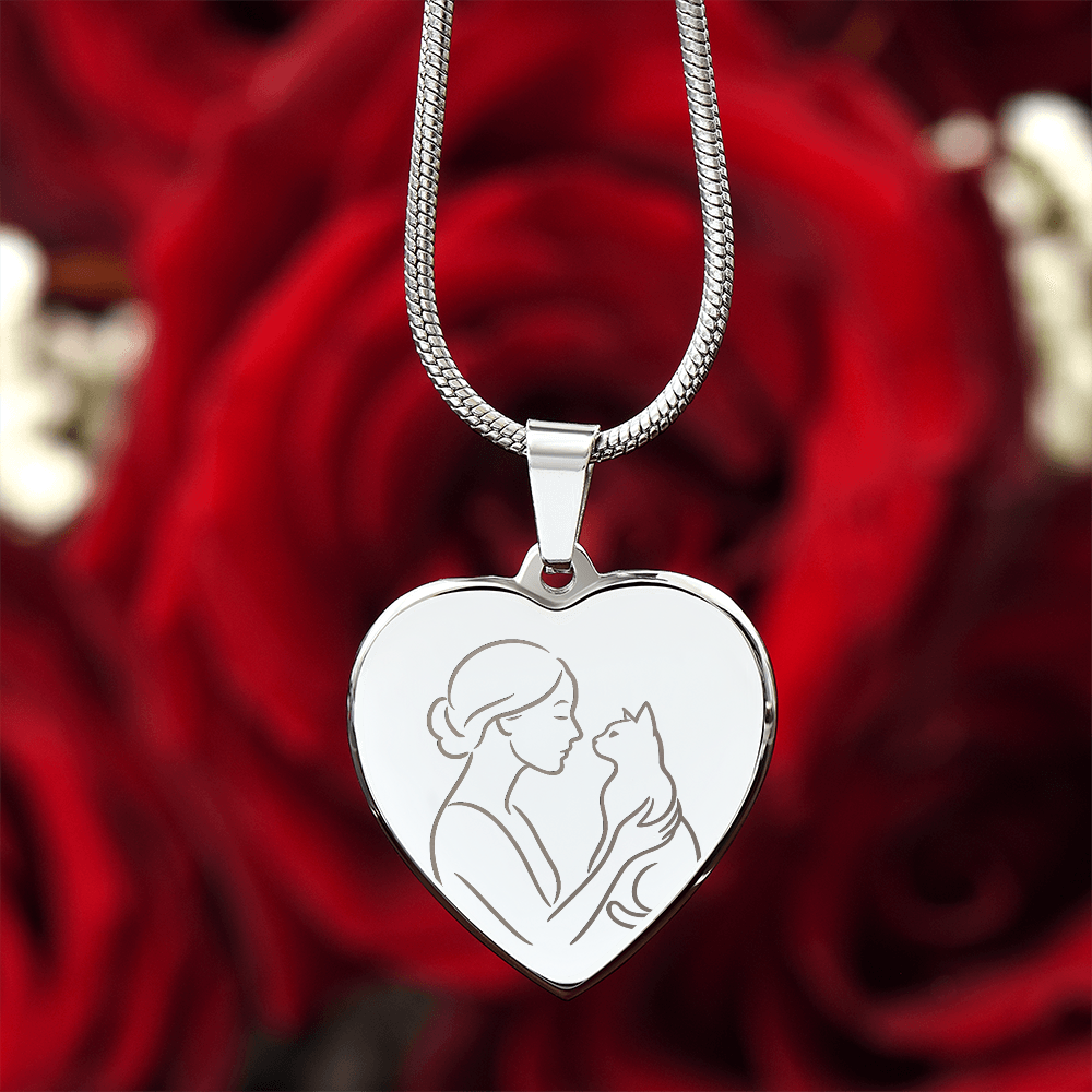 Collier en cœur de Cat Lady – Pendentif en ligne gravé