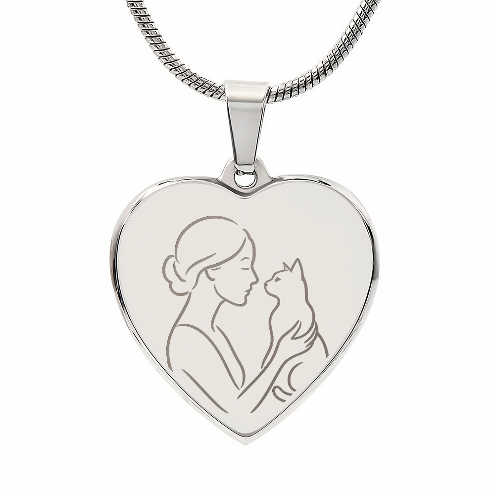 Collier en cœur de Cat Lady – Pendentif en ligne gravé