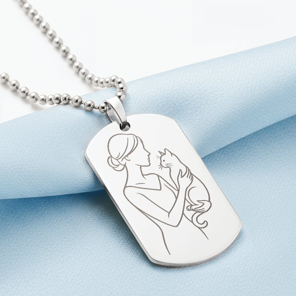 Cat Lady Couture Engraved Dog Tag Necklace