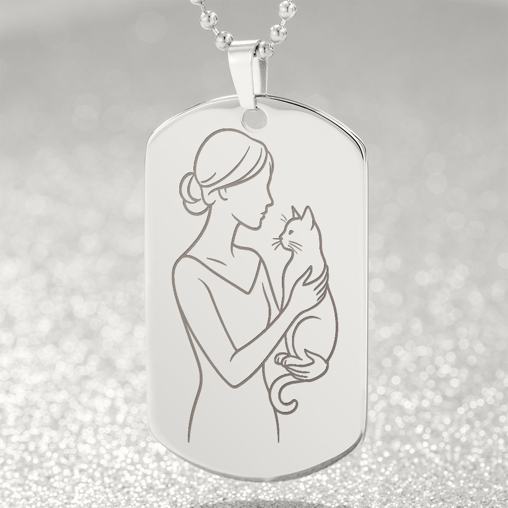 Cat Lady Couture Engraved Dog Tag Necklace