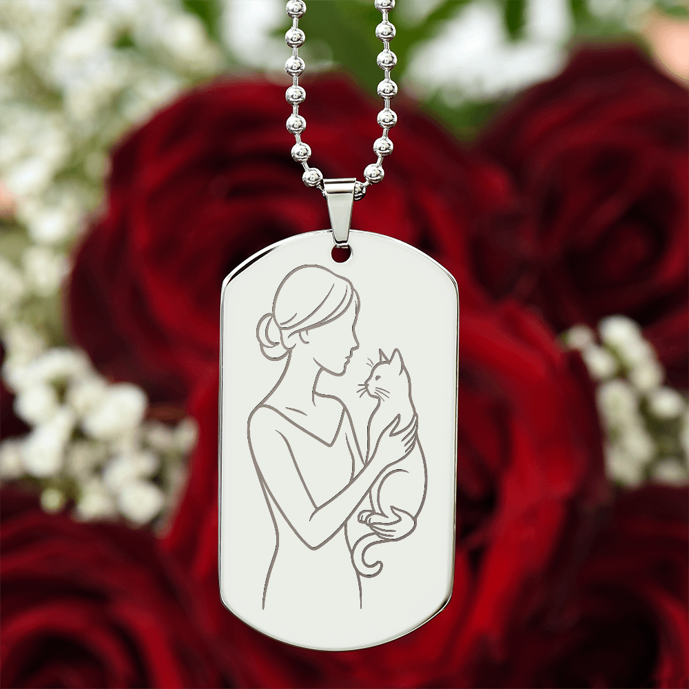 Cat Lady Couture Engraved Dog Tag Necklace