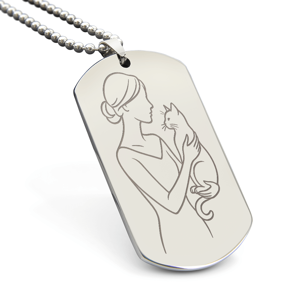 Cat Lady Couture Engraved Dog Tag Necklace