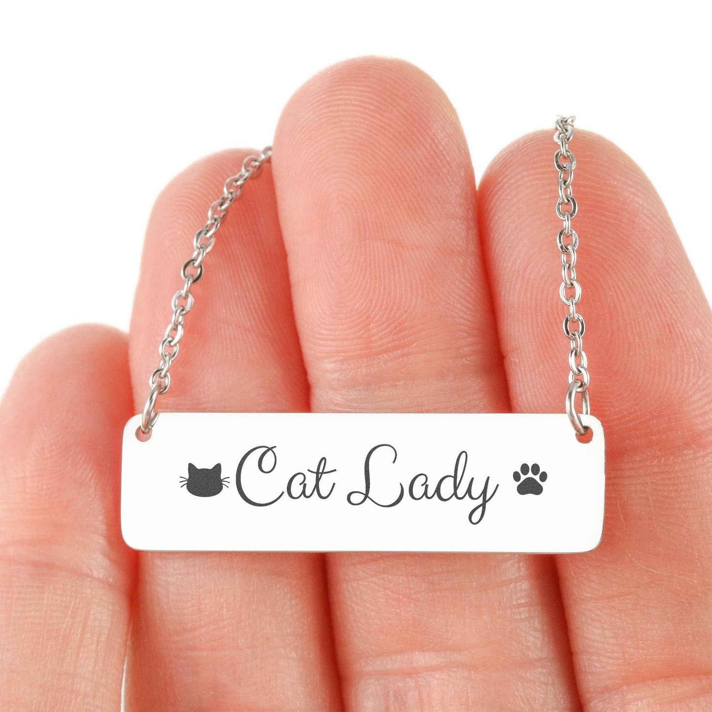 Personalized Cat Lady Horizontal Bar Necklace