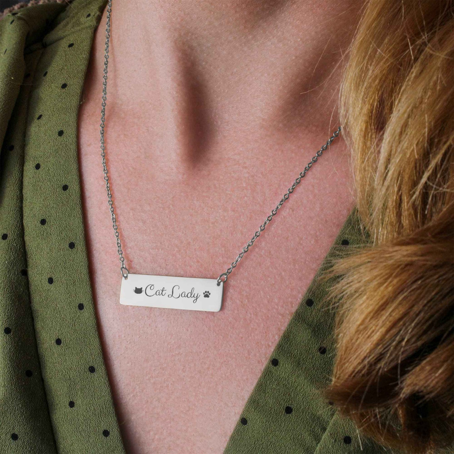 Personalized Cat Lady Horizontal Bar Necklace