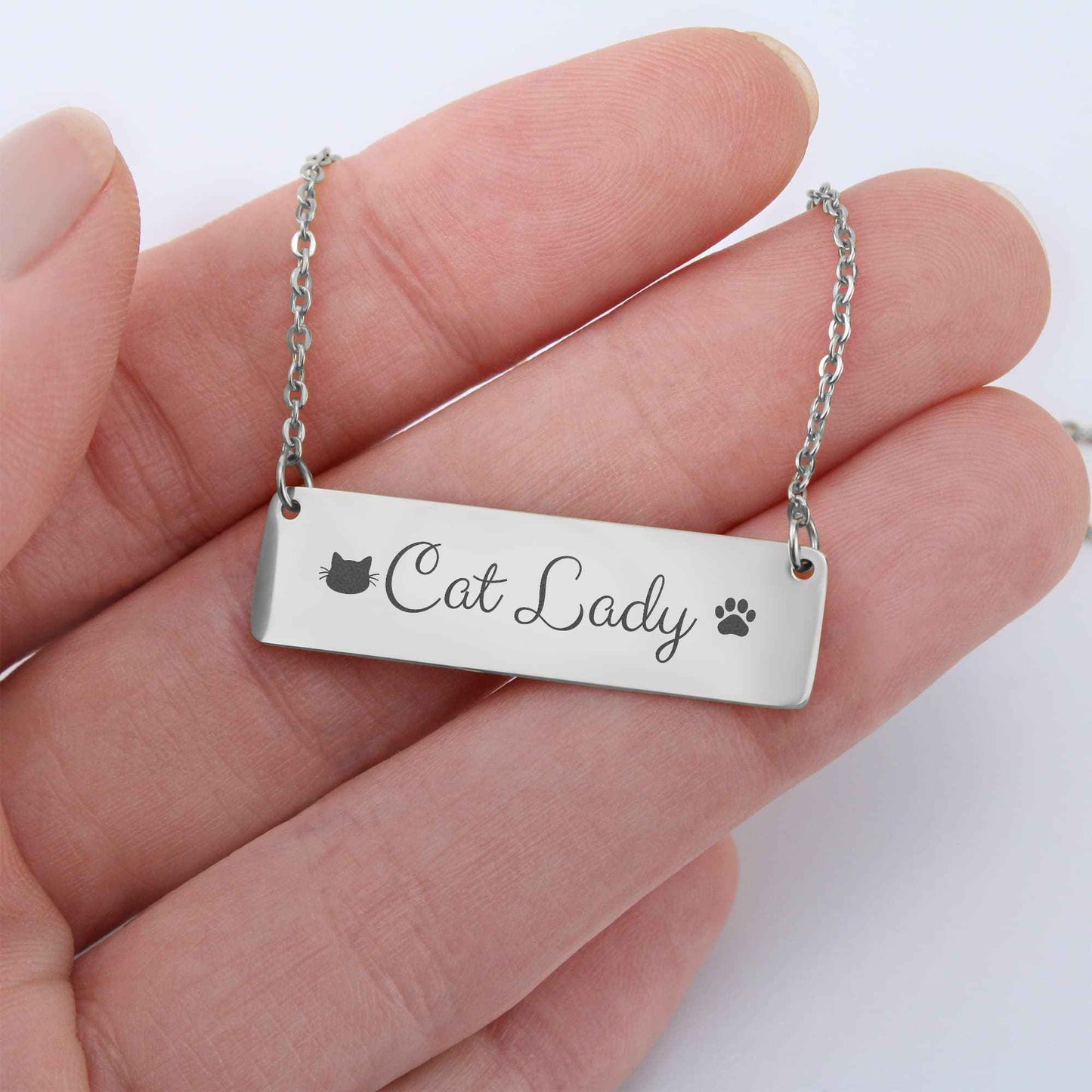 Personalized Cat Lady Horizontal Bar Necklace