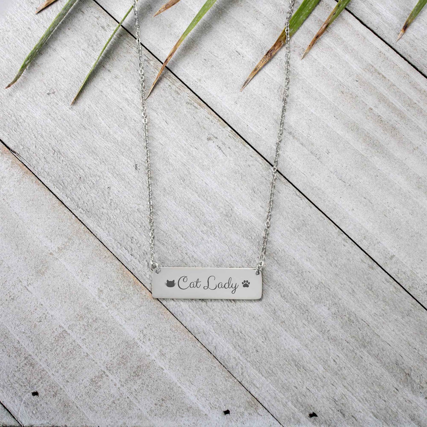 Personalized Cat Lady Horizontal Bar Necklace