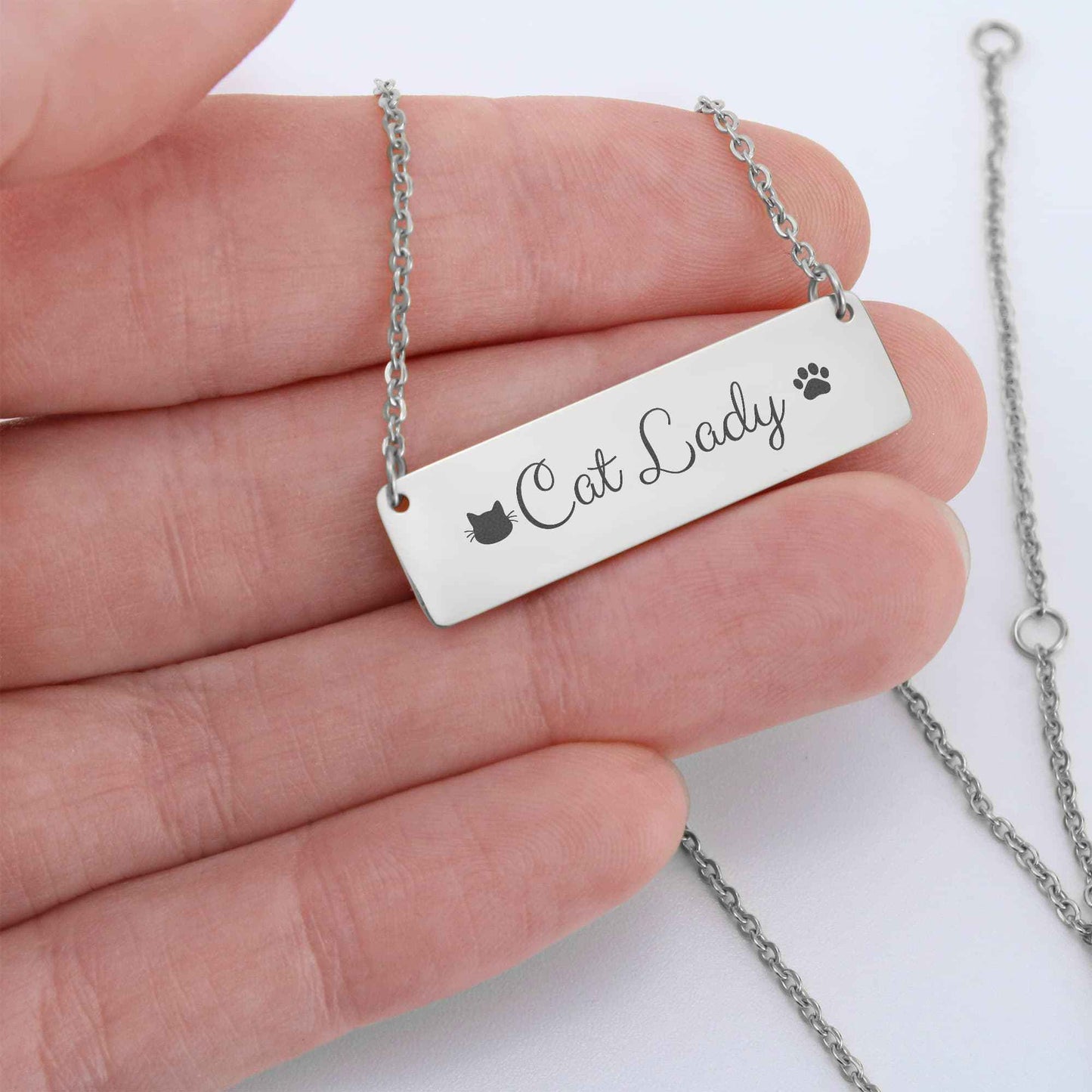 Personalized Cat Lady Horizontal Bar Necklace