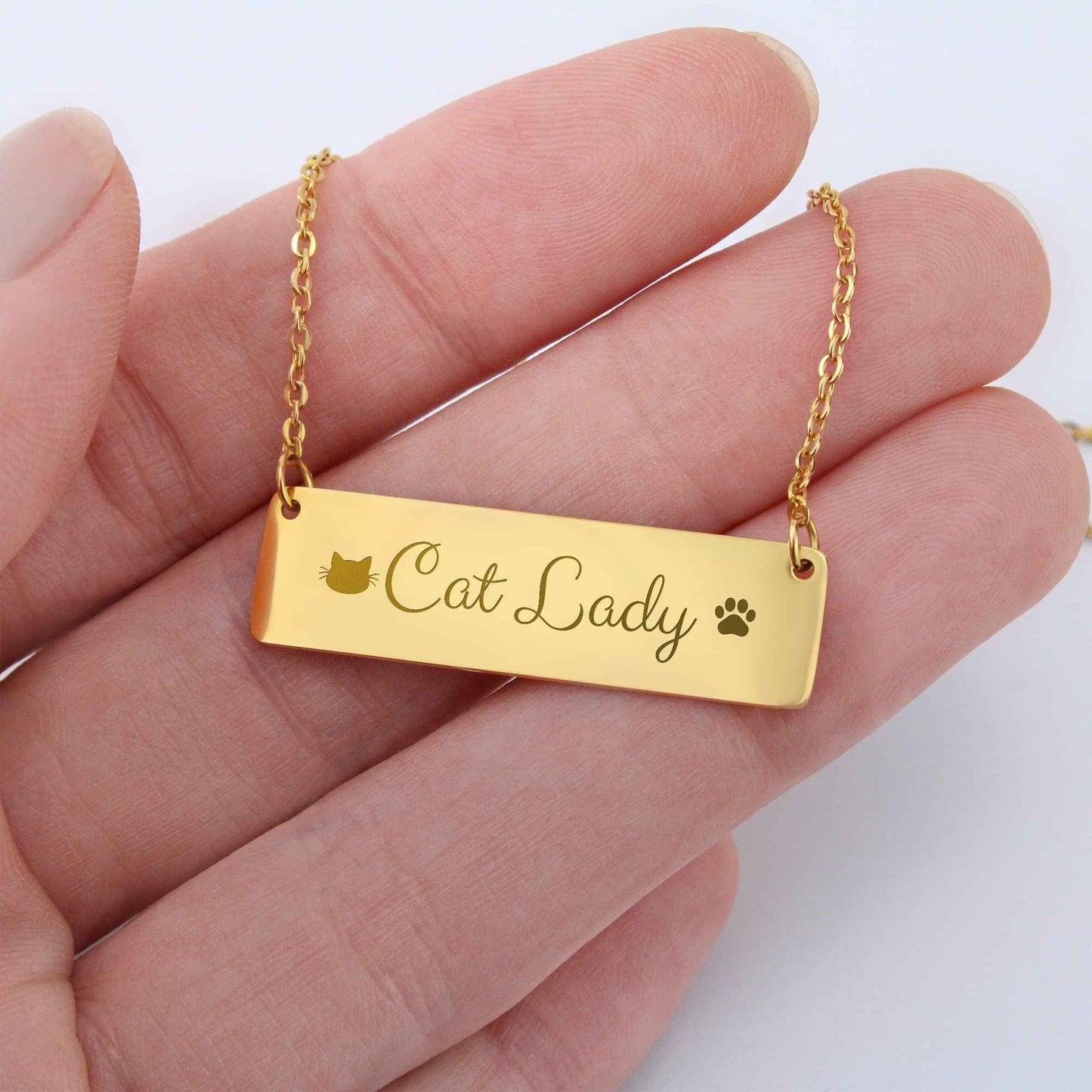 Personalized Cat Lady Horizontal Bar Necklace