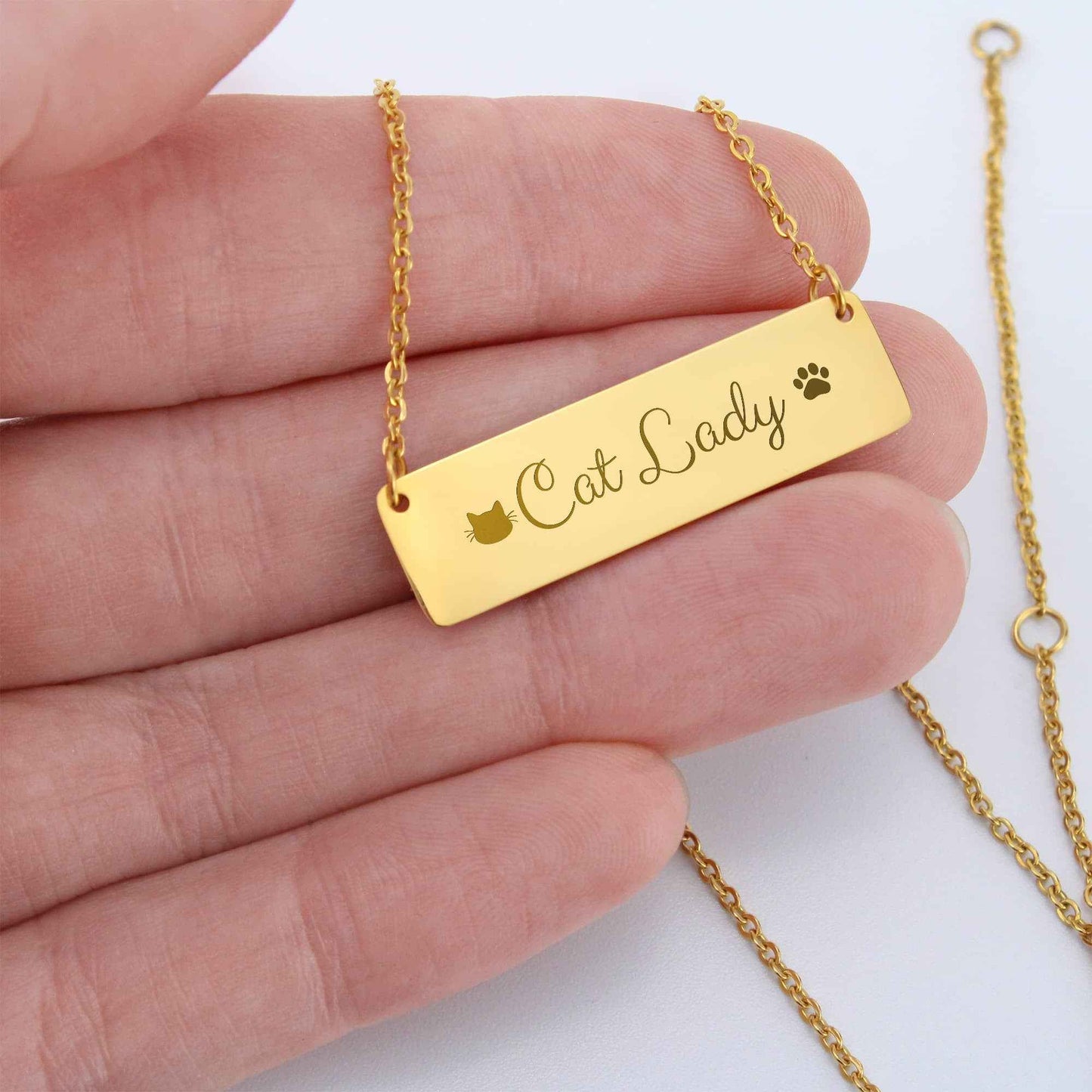 Personalized Cat Lady Horizontal Bar Necklace