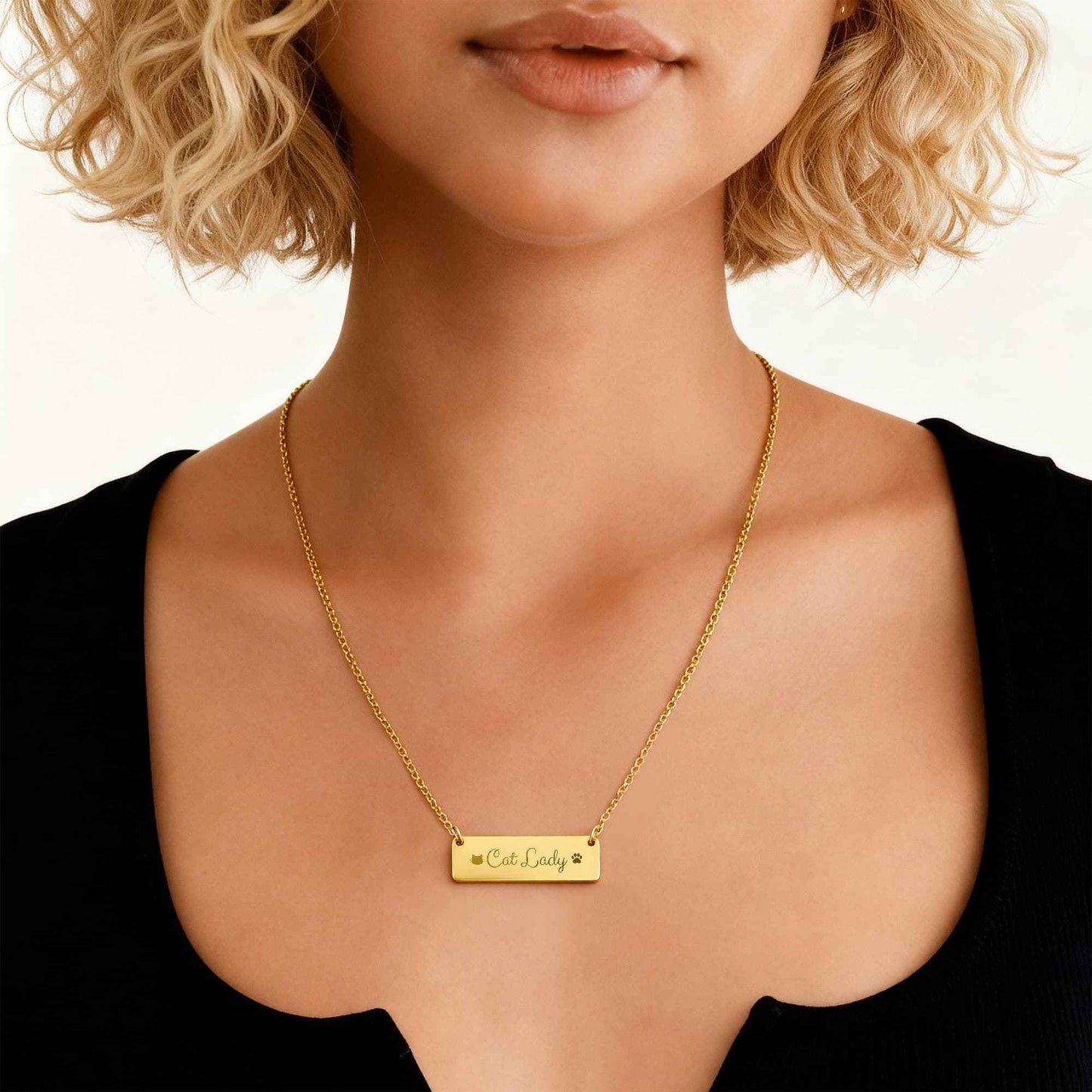 Personalized Cat Lady Horizontal Bar Necklace