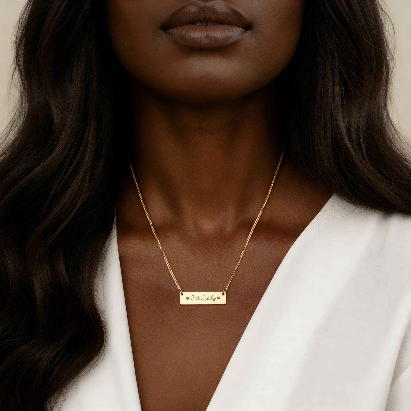 Personalized Cat Lady Horizontal Bar Necklace
