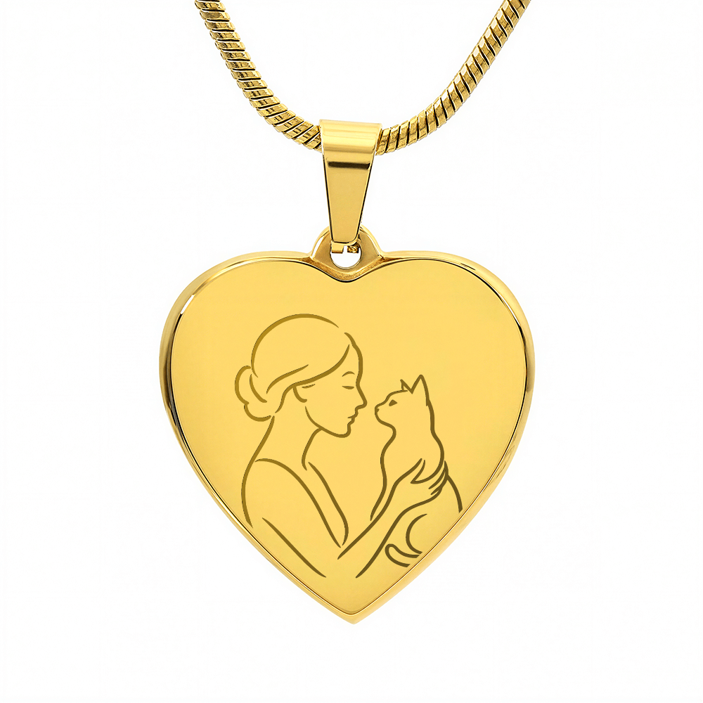 Collier en cœur de Cat Lady – Pendentif en ligne gravé