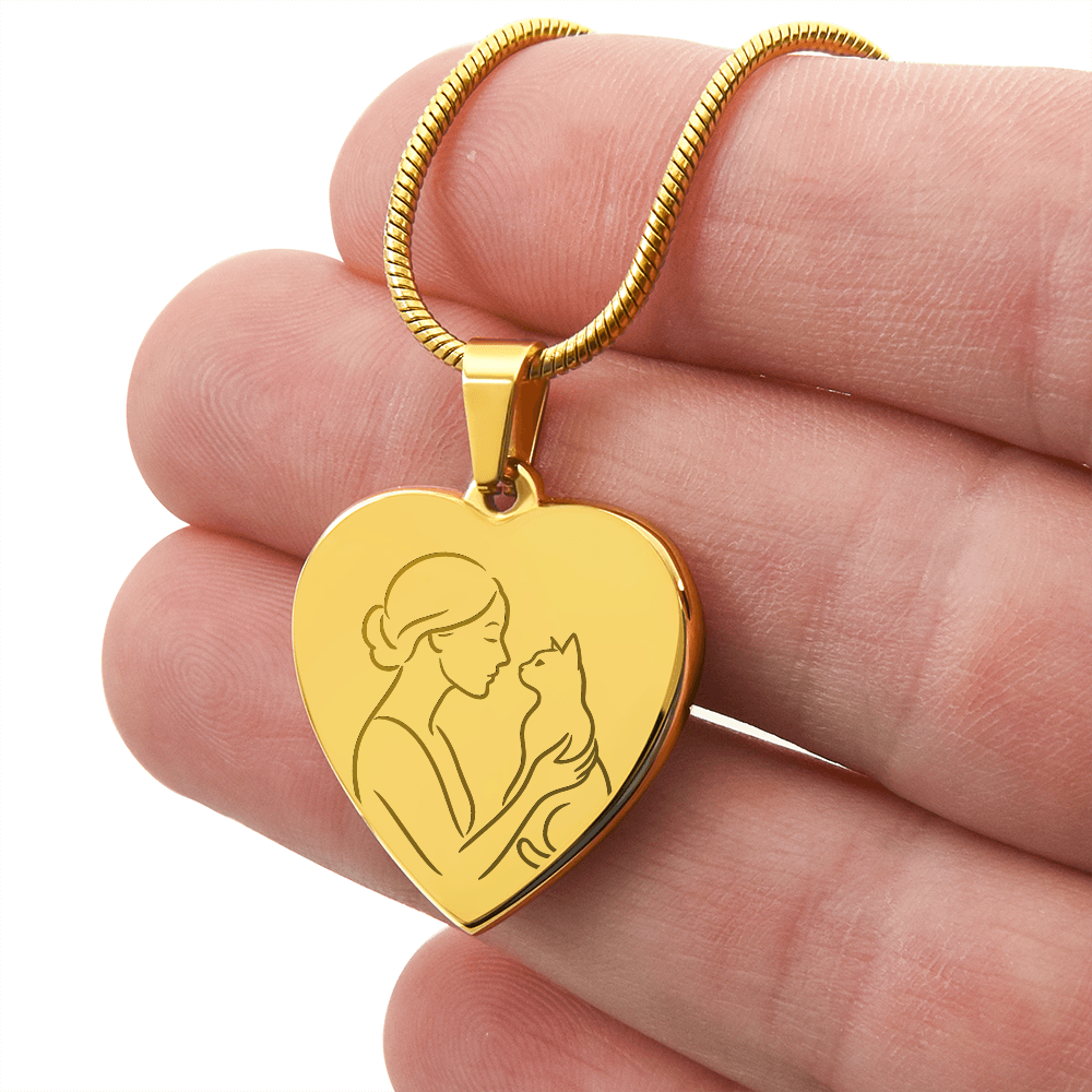 Collier en cœur de Cat Lady – Pendentif en ligne gravé