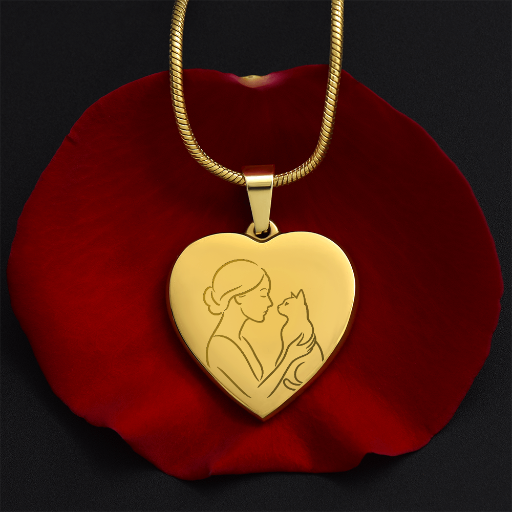 Collier en cœur de Cat Lady – Pendentif en ligne gravé
