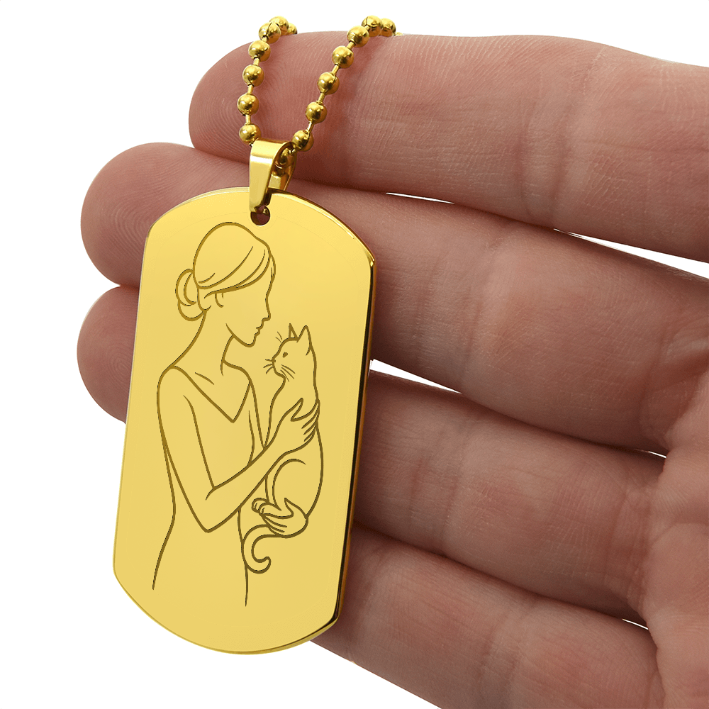 Cat Lady Couture Engraved Dog Tag Necklace