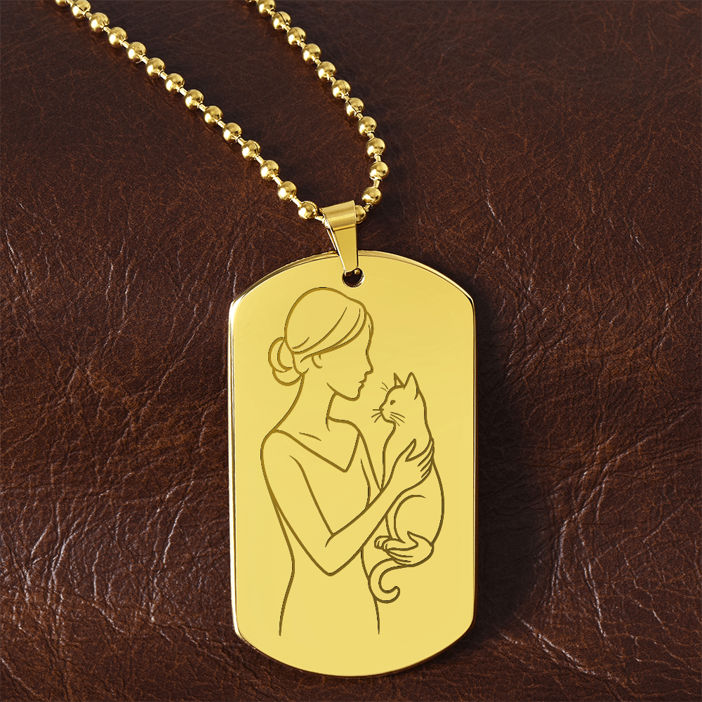 Cat Lady Couture Engraved Dog Tag Necklace