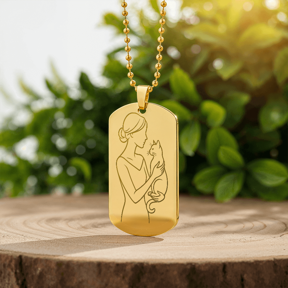 Cat Lady Couture Engraved Dog Tag Necklace