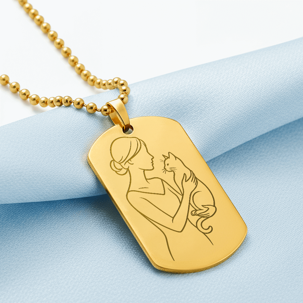 Cat Lady Couture Engraved Dog Tag Necklace