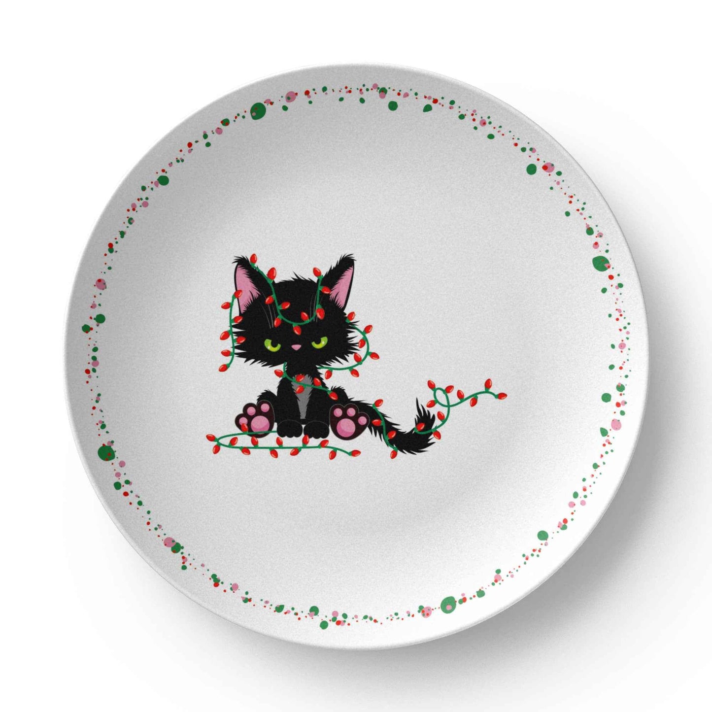 Christmas Cat Tangled in Lights Plate – 10" Holiday Dinnerware