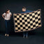 Checked Feline Woven Blanket – Gold & Black Cat Outline Throw