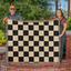 Checked Feline Woven Blanket – Gold & Black Cat Outline Throw