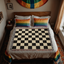 Checked Feline Woven Blanket – Gold & Black Cat Outline Throw