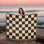 Checked Feline Woven Blanket – Gold & Black Cat Outline Throw
