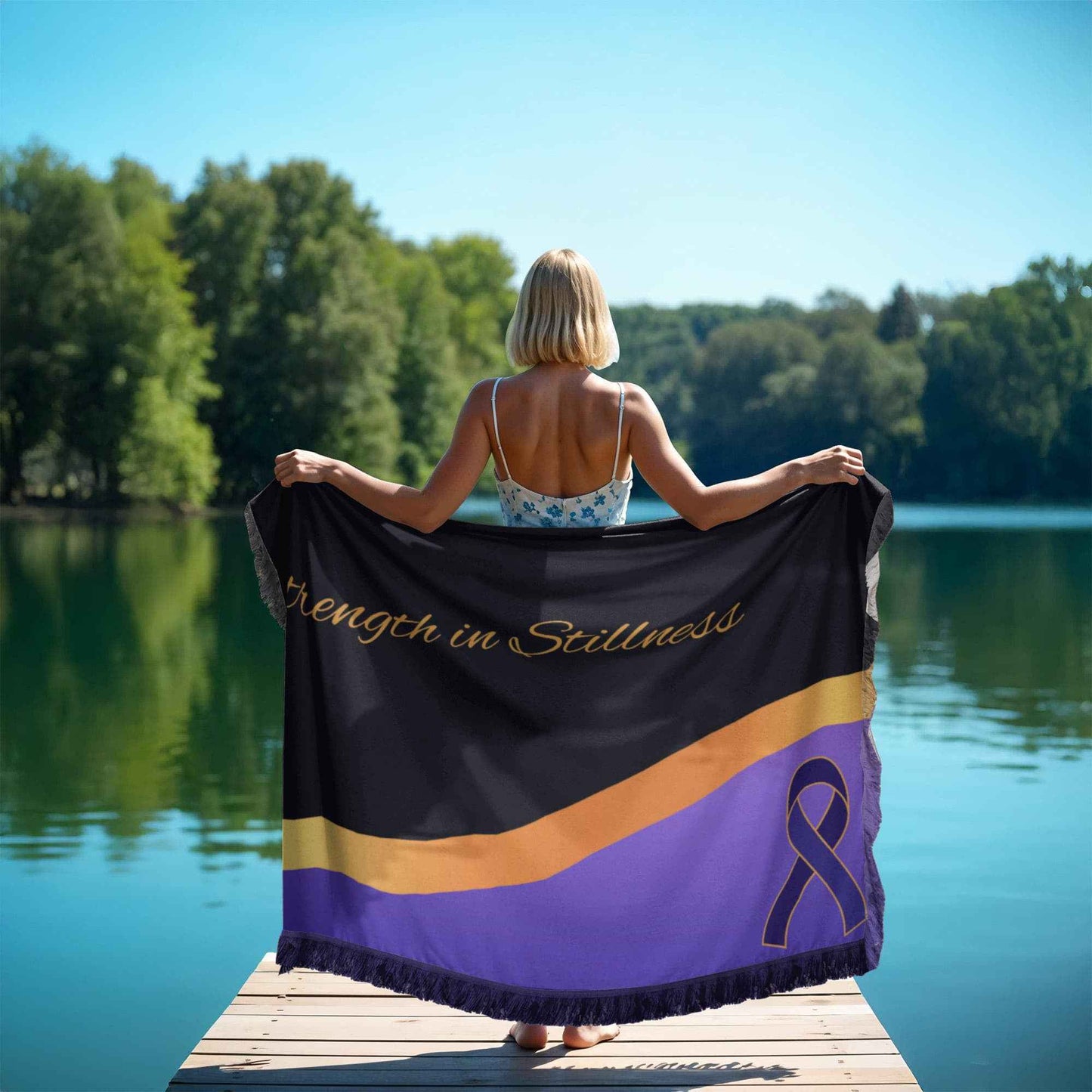 La Manta Ola Violeta - Manta Tejida en Lavanda y Oro