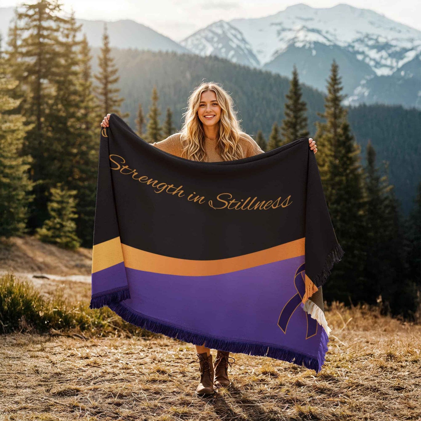 La Manta Ola Violeta - Manta Tejida en Lavanda y Oro
