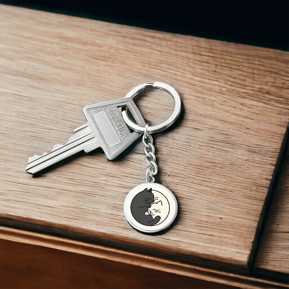 Yin Yang Cat Keychain - Elegant Duality in Design