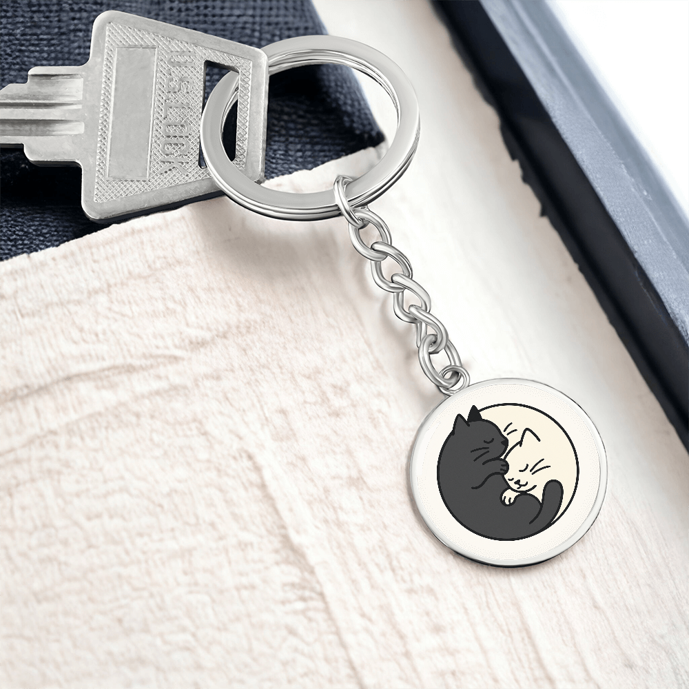 Yin Yang Cat Keychain - Elegant Duality in Design