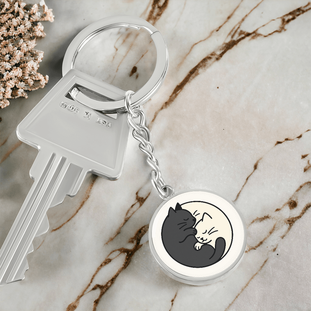 Yin Yang Cat Keychain - Elegant Duality in Design