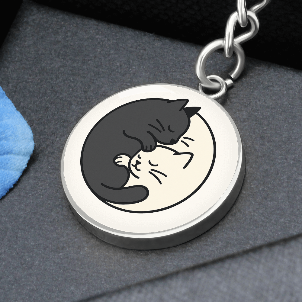 Yin Yang Cat Keychain - Elegant Duality in Design