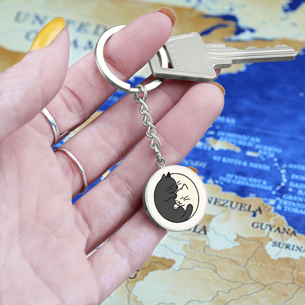 Yin Yang Cat Keychain - Elegant Duality in Design